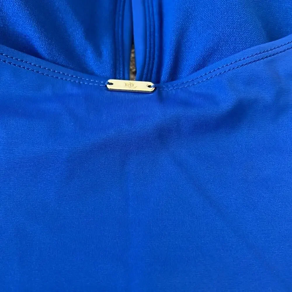 NWT $135 LAUREN Ralph Lauren Plus Sz 14 Sapphire Blue‎ One Piece Swimsuit Halter